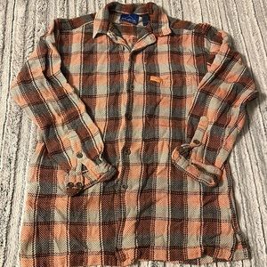 Vintage Laundromat Mens Medium Button Up Heavy Cotton Herringbone Shirt